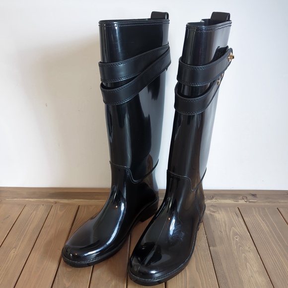 Coach Women’s Tall Shiny Black Rain Boots SZ 7 - Picture 4 of 15